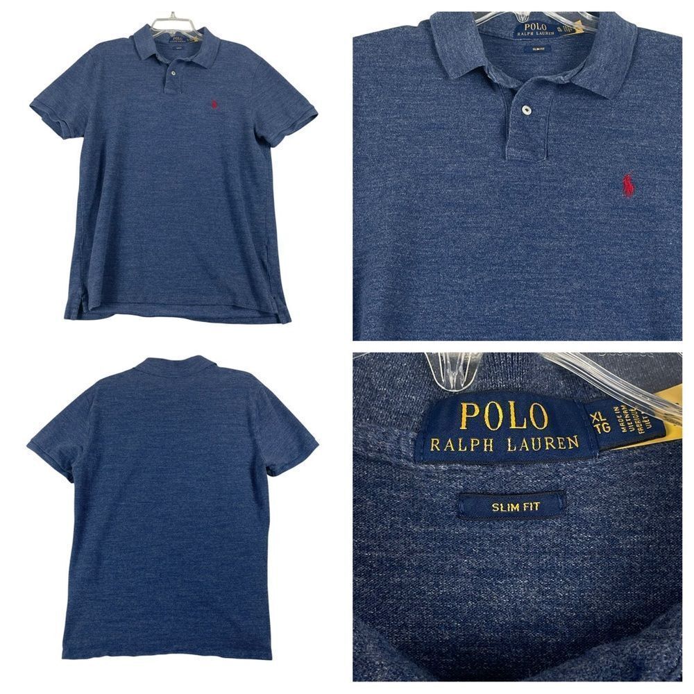 Men's Polo Ralph Lauren 100% Cotton Blue Heather Polo Slim Fit XL 0302